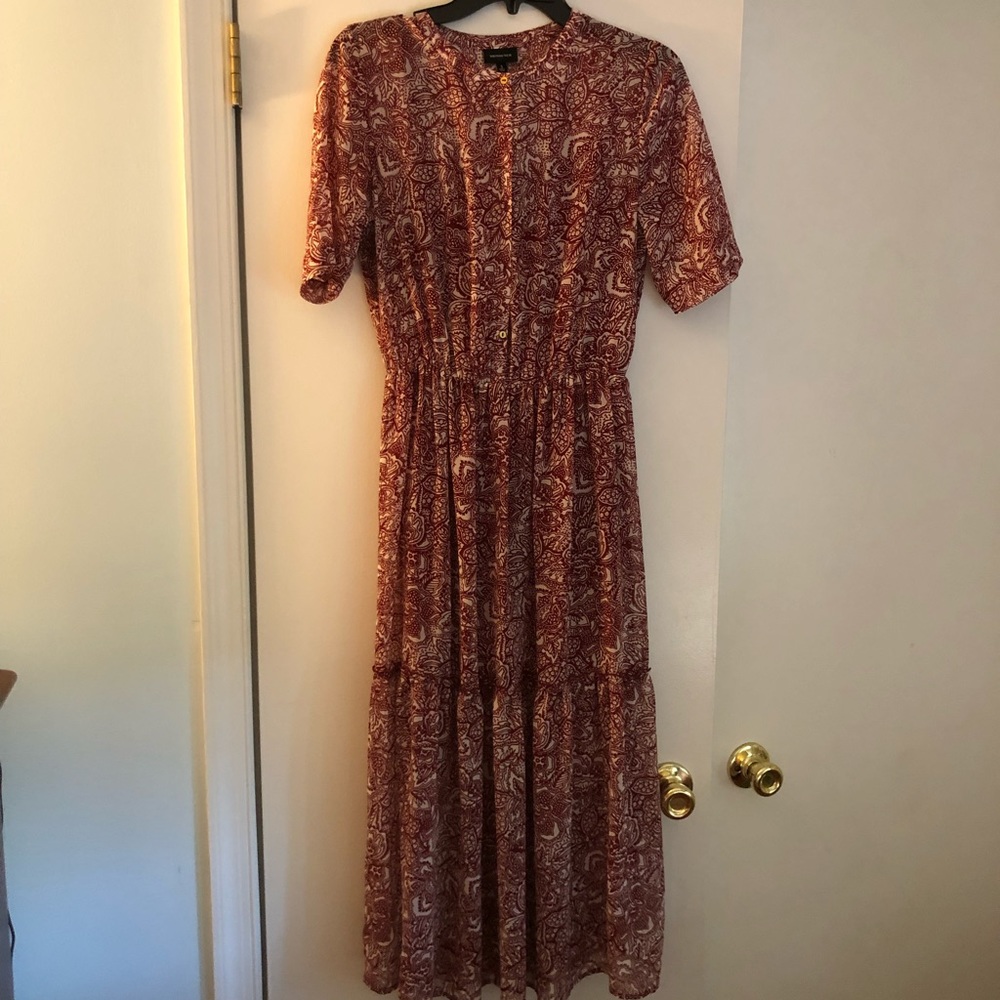 Red and cream floral dress